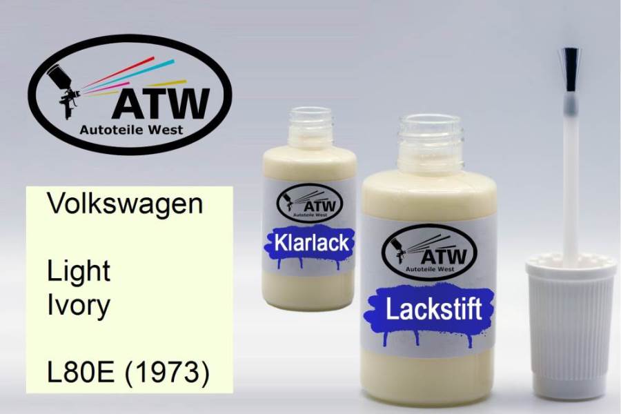 Volkswagen, Light Ivory, L80E (1973): 20ml Lackstift + 20ml Klarlack - Set, von ATW Autoteile West.